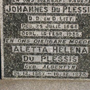 PLESSIS Johannes, du 1868-1935 &amp; Aletta Helena ALBERTYN 1887-1970