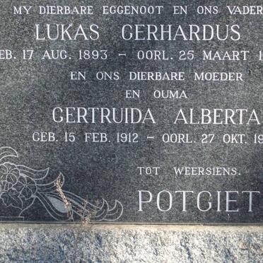 POTGIETER Lukas Gerhardus 1893-1968 &amp; Gertruida Alberta 1912-1980