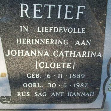 RETIEF Johanna Catharina nee CLOETE 1889-1987