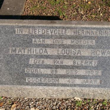 ROWAN Mathilda Louisa nee VAN BLERK -1929