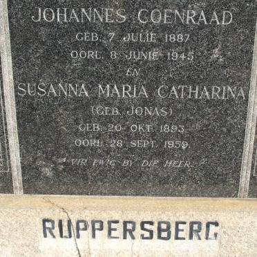RUPPERSBERG Johannes Coenraad 1887-1945 &amp; Susanna Maria Catharina JONAS 1893-1959