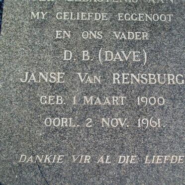 RENSBURG D.B., Janse van 1900-1961