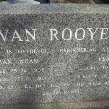 ROOYEN Johan Adam, van 1905-1981 &amp; Vera 1936-1992