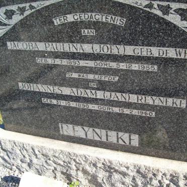 REYNEKE Johannes Adam 1890-1960 &amp; Jacoba Paulina 1893-1955