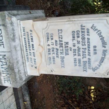 ROUX Jakobus Paul 1866-1939 &amp; Maria Elizabeth ROUX 1866-1915