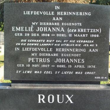 ROUX Petrus Johannes 1907-1975 &amp; Emelie Johanna KRETZEN 1908-1966