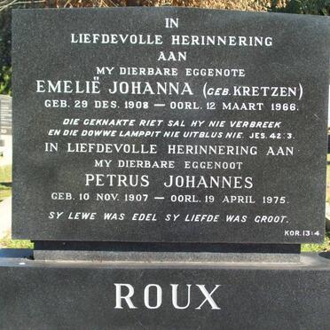 ROUX Petrus Johannes 1907-1975 &amp; Emelie Johanna KRETZEN 1908-1966