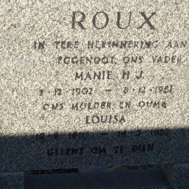 ROUX Manie H.J. 1902-1981 &amp; Louisa 1905-1982