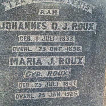 ROUX Johannes D.J. 1833-1896 &amp; Maria J. ROUX 1841-1925