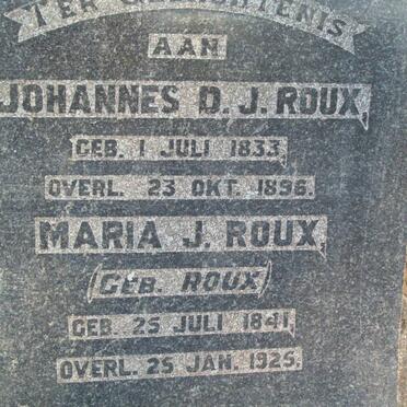 ROUX Johannes D.J. 1833-1896 &amp; Maria J. ROUX 1841-1925