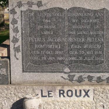 ROUX Petrus Jacobus, le 1882-1980 &amp; Hester Helena BURGER 1881-1957