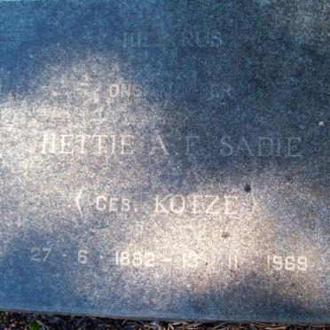 SADIE Hettie A.F. nee KOTZE 1882-1969