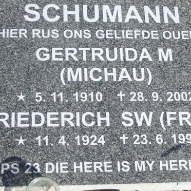 SCHUMANN Friederich S.W. 1924-1992 &amp; Gertruida M. MICHAU 1910-2002