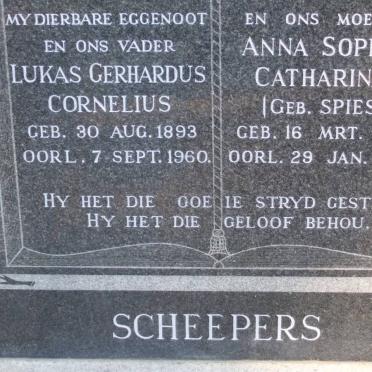 SCHEEPERS Lukas Gerhardus Cornelius 1893-1960 &amp; Anna Sophia Catharina SPIES 1891-1980