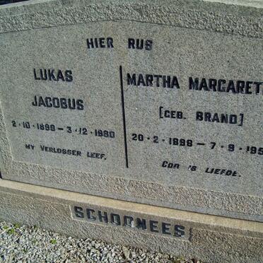 SCHOONEES Lukas Jacobus 1899-1980 &amp; Martha Margaretha BRAND 1898-1955
