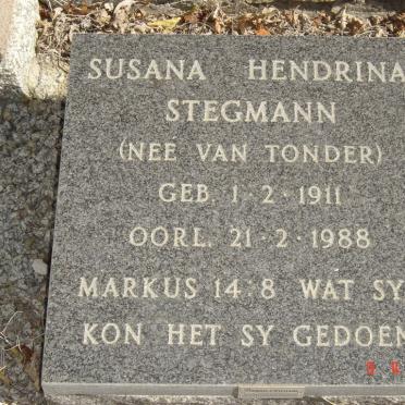 STEGMANN Susana Hendrina nee VAN TONDER 1911-1988