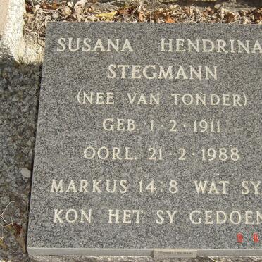 STEGMANN Susana Hendrina nee VAN TONDER 1911-1988
