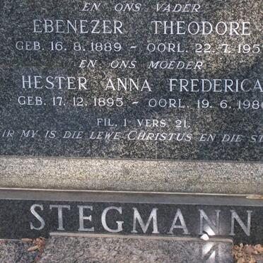 STEGMANN Ebenezer Theodore 1889-1957 &amp; Hester Anna Frederica 1895-1986
