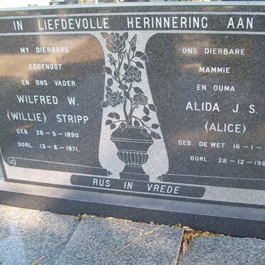 STRIPP Wilfred W. 1890-1971 &amp; Alida J.S. DE WET 1901-1980