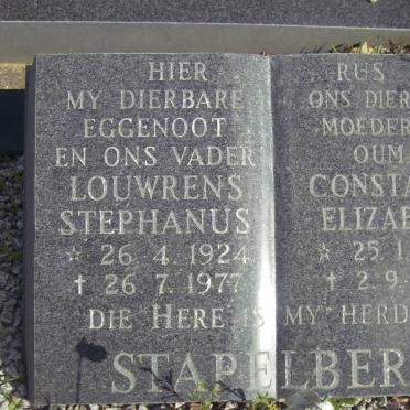 STAPELBERG Louwrens Stephanus 1924-1977 &amp; Constance Elizabeth 1929-1996