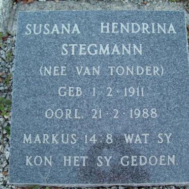 STEGMANN Susana Hendrina nee VAN TONDER 1911-1988