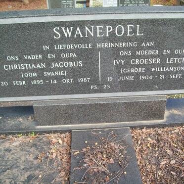 SWANEPOEL Christiaan Jacobus 1895-1987 &amp; Ivy Croeser Letcher WILLIAMSON 1904-1984