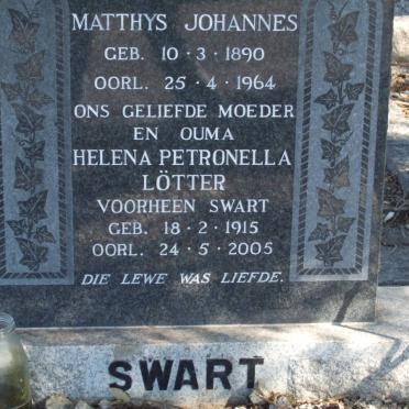 SWART Matthys Johannes 1890-1964 &amp; Helena Petronella LOTTER previously SWART 1915-2005