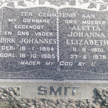 SMIT Dirk Johannes 1894-1965 &amp; Aletta Johanna Elizabeth 1901-1978
