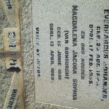 SMITH Everhardus Johannes 1884-1955 &amp; Magdalena Jacoba Sophia VAN ROMBURGH 1891-1968