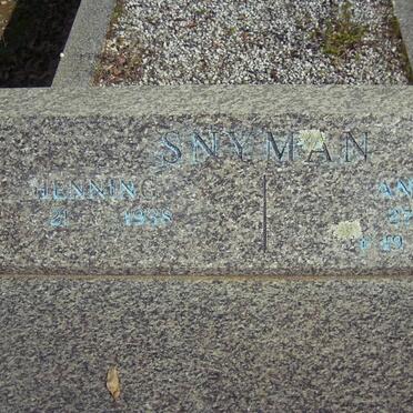 SNYMAN Henning 1938-  &amp; Annette 1941-1980