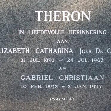 THERON Gabriel Christiaan 1893-1977 &amp; Elizabeth Catharina DE CLERK 1893-1967