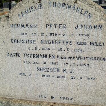 THORMAHLEN Herman Peter Johann 1879-1956 &amp; Christine Margarethe BELL 1886-1974 :: RHEEDER H.J. 1906-1979