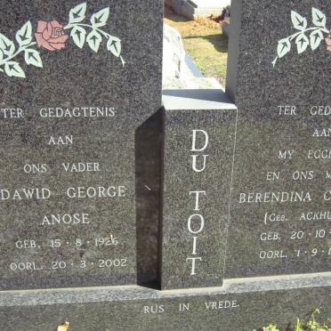 TOIT Dawid George Anose, du 1926-2002 &amp; Berendina Carolina ACKHURST 1915-1977