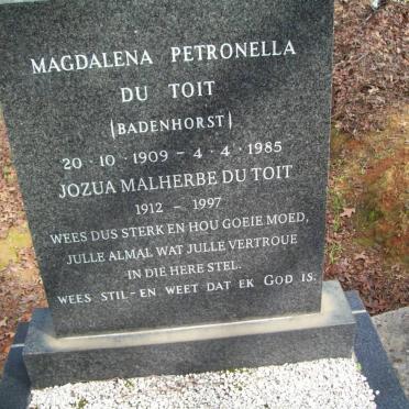 TOIT Jozua Malherbe, du 1912-1997 &amp; Magdalena Petronella BADENHORST 1909-1985