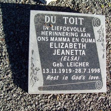 TOIT Elizabeth Jeanetta nee LEICHER 1919-1998