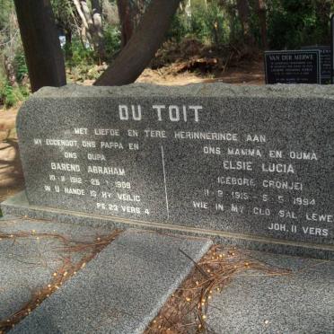 TOIT Barend Abraham, du 1912-1989 &amp; Elsie Lucia CRONJE 1915-1994
