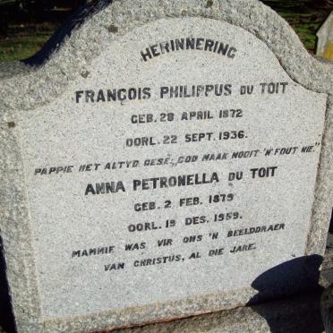 TOIT Francois Philippus, du 1872-1936 &amp; Anna Petronella DEMPERS 1879-1959
