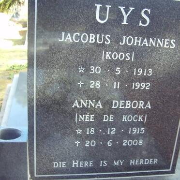 UYS Jacobus Johannes 1913-1992 &amp; Anna Debora DE KOCK 1915-2008