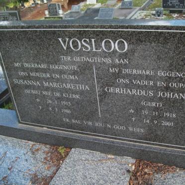VOSLOO Gerhardus Johannes 1918-2001 &amp; Susanna Margaretha DE KLERK 1915-1986