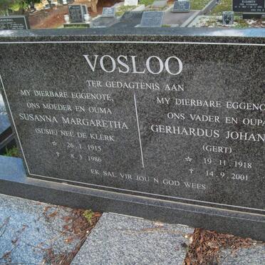 VOSLOO Gerhardus Johannes 1918-2001 &amp; Susanna Margaretha DE KLERK 1915-1986