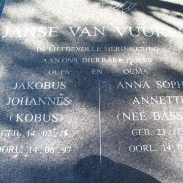 VUUREN Jakobus Johannes, Janse van 1925-1997 &amp; Anna Sophia Annette BASSON ??-??
