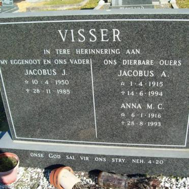 VISSER Jacobus A. 1915-1994 &amp; Anna M.C. 1916-1993 :: VISSER Jacobus J. 1950-1985