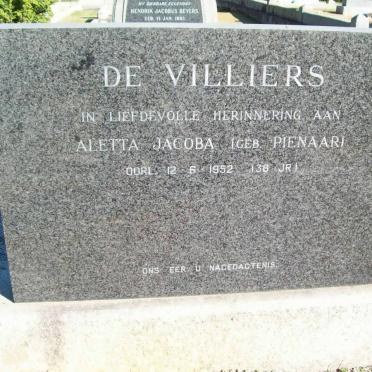 VILLIERS Aletta Jacoba, de nee PIENAAR -1952