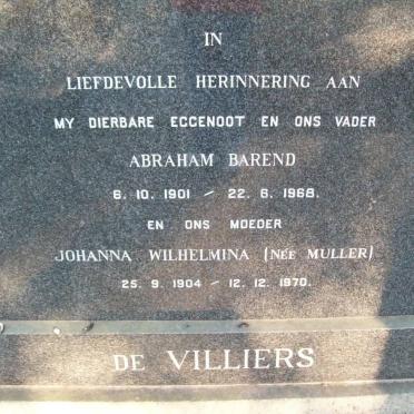 VILLIERS Abraham Barend, de 1901-1968 &amp; Johanna Wilhelmina MULLER 1904-1970