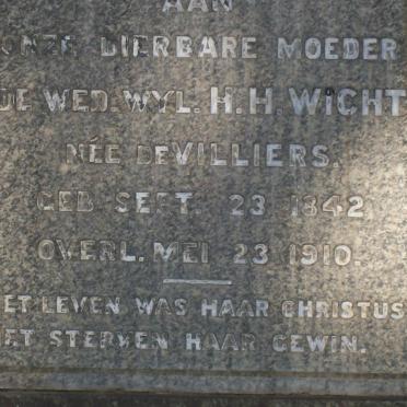 WICHT H.H. nee DE VILLIERS 1842-1910