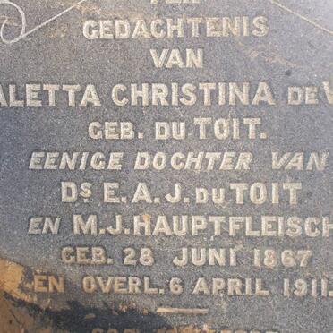 WIT Aletta Christina, de nee DU TOIT 1867-1911