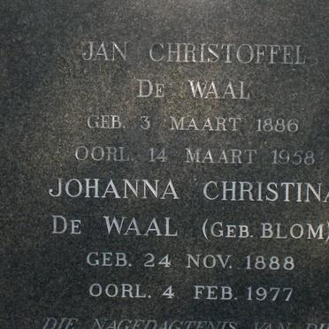 WAAL Jan Christoffel, de 1886-1958 &amp; Johanna Christina BLOM 1888-1977