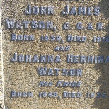 WATSON John James 1839-1918 &amp; Johanna Hermina KRIGE 1848-1936