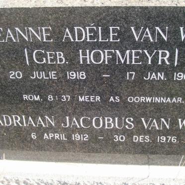 WIJK Adriaan Jacobus, van 1912-1976 &amp; Jeanne Adele HOFMEYR 1918-1966