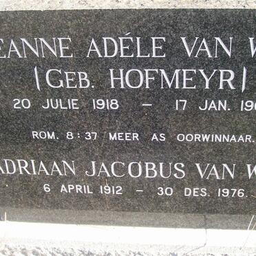 WIJK Adriaan Jacobus, van 1912-1976 &amp; Jeanne Adele HOFMEYR 1918-1966